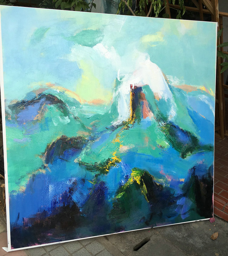 Large Abstract Art Handmade Oil Painting,Oversized Palette Knife Painting Contemporary Art On Canvas,Canvas Wall Paintings,Blue.Green,White.etc